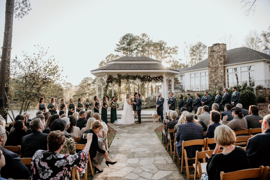 outdoor wedding ceremony at little river farms georgia